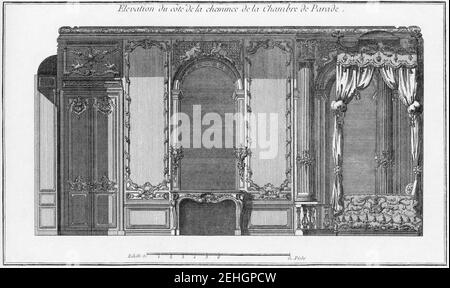 Stanze Palais-Royal per la Duchessa di Orléans - Camera del pubblico, sezione longitudinale - Enciclopédie di Diderot - ristampa di dover 1995. Foto Stock