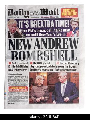 La prima pagina del quotidiano Daily Mail con il Titolo nuovo Andrew Bombshell sul rapporto tra il principe Andrew E Jeffrey Epstein Foto Stock