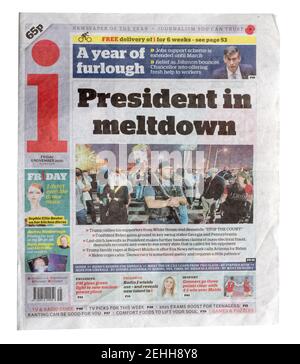 La prima pagina del giornale i con il titolo Presidente di Meltdown sul vincitore delle elezioni americane Jo Biden Foto Stock