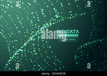 Concetto di big data. Sfondo astratto. Onda di punti e linee di Weave. Struttura della connessione di rete. Illustrazione vettoriale. Illustrazione Vettoriale