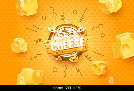 Etichetta formaggio poster eco-cibo, banner menu prodotto. Illustrazione vettoriale Illustrazione Vettoriale