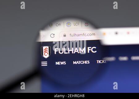 New York, Stati Uniti d'America - 15 Febbraio 2021: Sito web Fulham in browser con logo aziendale, editoriale illustrativo Foto Stock