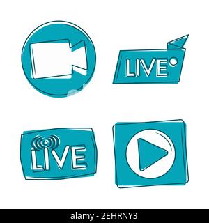 pulsante di riproduzione della videocamera live icone di promozione dei contenuti internet illustrazione vettoriale design blu Illustrazione Vettoriale