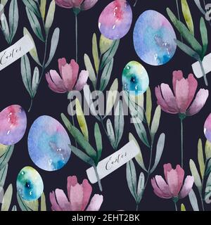Motivo senza cuciture con uova di Pasqua colorate. Foto Stock