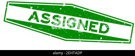 Grunge verde assegnato parola esagonale guarnizione in gomma stampigliata su bianco sfondo Illustrazione Vettoriale