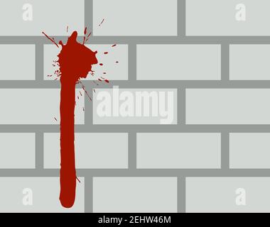 Icona sangue sulla parete di mattoni. Design a colori piatti. Illustrazione vettoriale. Illustrazione Vettoriale