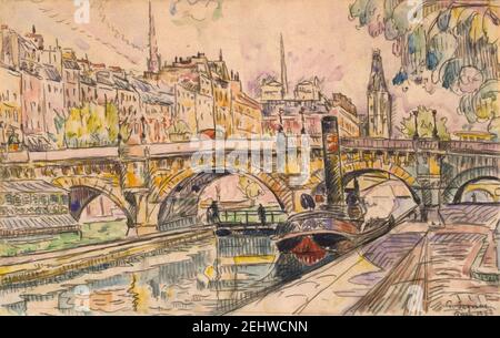 Paul Signac, Tugboat al Pont Neuf, Parigi, 1923. Foto Stock