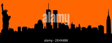 Vector City skyline silhouette - illustrazione, Città su sfondo arancione, New York City Illustrazione Vettoriale