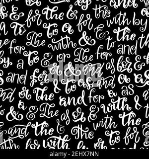 Commerciale, preposizioni e parole di articoli senza giunture sfondo modello. Catchword vettoriali scritte calligrafiche di essere, come per o con e al Illustrazione Vettoriale