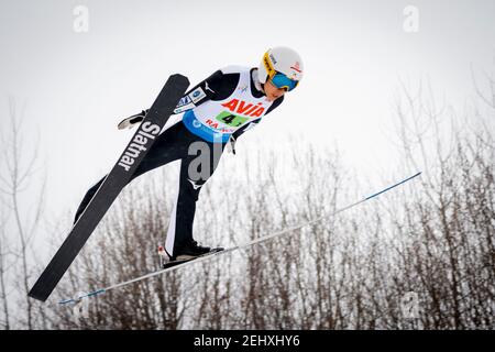 Rasnov, Romania. 20 Feb 2021. 20 febbraio 2021: Yukiya Sato (JPN) durante la Coppa del mondo FIS Ski Jumping (Normal Hill Mixed Team - 26a Coppa del mondo) Rasnov (ROU) 2021 a Valea Carbunarii, Rasnov, Romania ROU. Foto Credit: Cronos/Alamy Live News Foto Stock