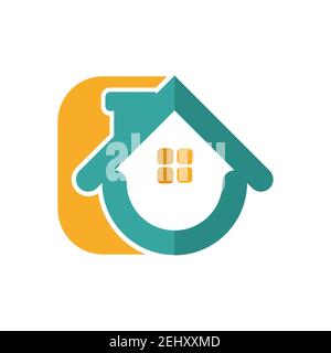moderna casa rotonda home app logo simbolo cerchio segni con concetto di illustrazione vettoriale del tetto Illustrazione Vettoriale