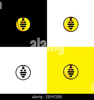 semplice nuovo modello vettoriale di disegno del logo astratto dell'ape giallo Illustrazione Vettoriale