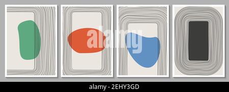 Poster minimalista geometrico dipinto a mano astratto per la decorazione delle pareti, stampa design. Illustrazione vettoriale canvas forme lineari Illustrazione Vettoriale