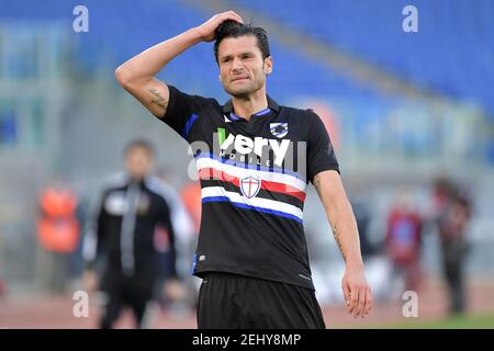 Antonio Candriva della UC Sampdoria reagisce durante la Serie A Football Match tra SS Lazio e UC Sampdoria allo Stadio Olimpico di Roma, 20 febbraio 2021. Foto Antonietta Baldassarre / Insifosoto Foto Stock