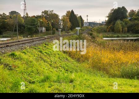 Ferrovia a Sortavala (Serdobol). Repubblica di Carelia. Russia Foto Stock