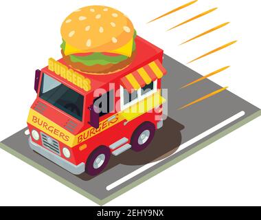 Icona consegna Burger. Illustrazione isometrica dell'icona del vettore di consegna hamburger per il Web Illustrazione Vettoriale