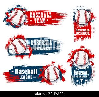 Striscioni sportivi da baseball con sfondo blu e rosso mezzitoni. Vector baseball sport campionato Cup, torneo di squadra universitaria e campionato universitario fl Illustrazione Vettoriale