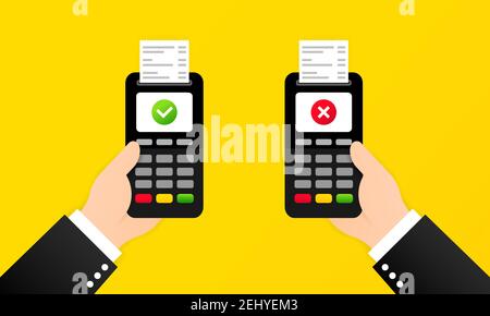 Illustrazione del pagamento approvato e rifiutato. Pagamento wireless. Vettore su sfondo isolato. EPS 10. Illustrazione Vettoriale