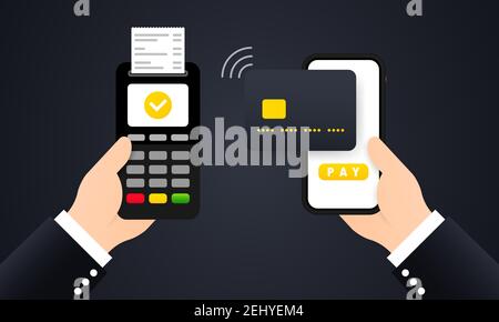 Illustrazione del pagamento approvato. Pagamento wireless. Trasferire denaro dalla carta. Vettore su sfondo isolato. EPS 10. Illustrazione Vettoriale