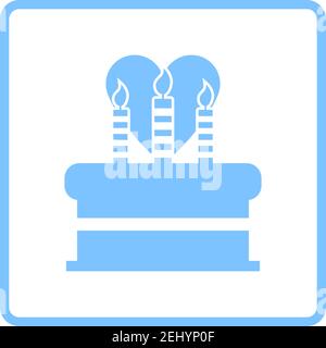 Cacke con candele e icona cuore. Design con cornice blu. Illustrazione vettoriale. Illustrazione Vettoriale