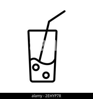 Bicchiere in vetro con paglia e acqua. Semplice icona del cibo in stile di linea alla moda isolato su sfondo bianco per applicazioni web e concetto mobile. Illupr. Vettore Illustrazione Vettoriale