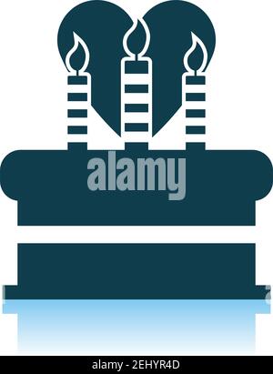 Cacke con candele e icona cuore. Progetto di riflessione ombra. Illustrazione vettoriale. Illustrazione Vettoriale