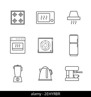 Set di semplici elettrodomestici da cucina icona in stile di linea alla moda isolato su sfondo bianco per applicazioni web e concetto mobile. Illustrazione vettoriale. EPS10 Illustrazione Vettoriale