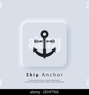 Icona ancoraggio nave. Simbolo marittimo, nautico. Logo dell'ancoraggio della nave. EPS vettoriale 10. Icona UI. Pulsante Web interfaccia utente bianca Neumorphic UI UX. Neumorp Illustrazione Vettoriale