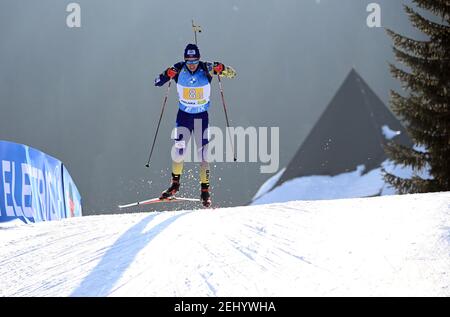Pokljuka, Slovenia. 20 Feb 2021. Biathlon: Campionato del mondo, relè 4 x 7.5 km, uomini. Artem Pryma dall'Ucraina in azione. Credit: Sven Hoppe/dpa/Alamy Live News Foto Stock