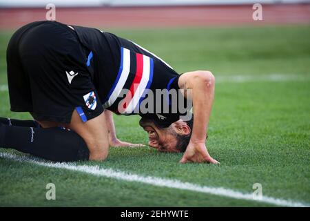 Roma, Italia. 20 Feb 2021. Antonio Candreva di Sampdoria reagisce durante il campionato italiano Serie A Football Match tra SS Lazio e UC Sampdoria il 20 febbraio 2021 allo Stadio Olimpico di Roma - Foto Federico Proietti/DPPI/LiveMedia/Sipa USA Credit: Sipa USA/Alamy Live News Foto Stock