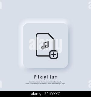 Icona della playlist preferita. Brani. Lettore musicale. Logo della playlist. Vettore. Icona UI. Pulsante Web interfaccia utente bianca Neumorphic UI UX. Illustrazione Vettoriale