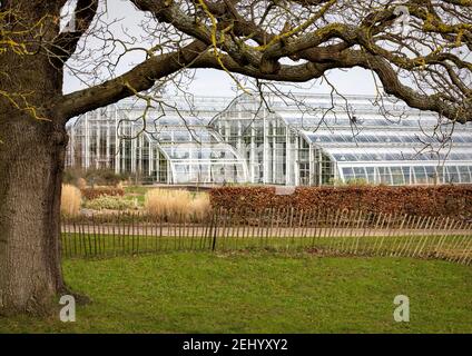 The Glasshouse a RHS Wisley. Questo famoso edificio attrae milioni di visitatori e ospita ogni anno una mostra di farfalle. Foto Stock