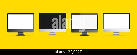 Immagine realistica del monitor del computer. Tema chiaro e scuro. Icona monitor computer. Display bianco vuoto. EPS vettoriale 10. Isolato sul retro trasparente Illustrazione Vettoriale