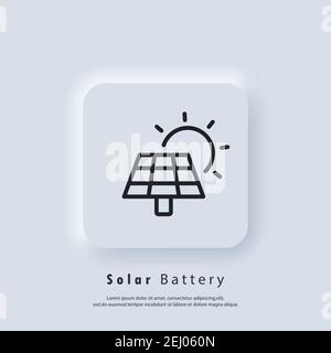 Pannello energia solare. Icona della batteria di alimentazione. Icona energia solare verde. Vettore. Icona UI. Pulsante Web interfaccia utente bianca Neumorphic UI UX. Neumorfismo Illustrazione Vettoriale