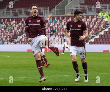 Campionato scozzese - cuore di Midlothian / Morton. Tynecastle Park, Edimburgo, Midlothian, Regno Unito. , . I cuori ospitano Morton nel Campionato Scozzese al Tynecastle Park di Edimburgo. PIC mostra: Jamie Walker, centrocampista attaccante di Hearts, celebra dopo aver segnato l'obiettivo di equalizzazione per il lato casa. Credit: Ian Jacobs/Alamy Live News Foto Stock