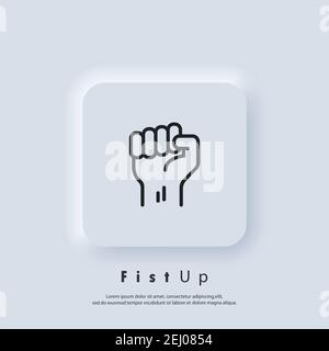 Pugno. Successo, concetto di forza. Pugno di mano di un uomo. Protesta. Vettore. Icona UI. Pulsante Web interfaccia utente bianca Neumorphic UI UX. Illustrazione Vettoriale
