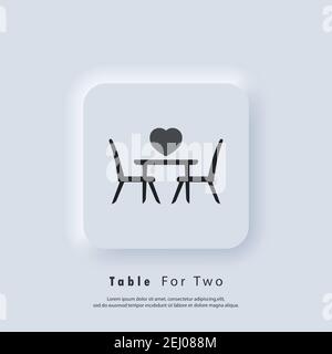 Tavolo per due. Tavolo e sedie. Tavolo da pranzo e sedie per due persone. Vettore. Icona UI. Pulsante Web interfaccia utente bianca Neumorphic UI UX. Illustrazione Vettoriale