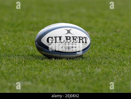 Twickenham Stoop, Londra, Regno Unito. 20 Feb 2021. Inglese Premiership Rugby, Harlequins contro squali di vendita; Gilbert Premiership Rugby ball Credit: Action Plus Sport/Alamy Live News Foto Stock