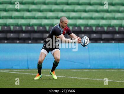 Twickenham Stoop, Londra, Regno Unito. 20 Feb 2021. Inglese Premiership Rugby, Harlequins contro squali di vendita; Mike Brown di Harlequins Credit: Action Plus Sport/Alamy Live News Foto Stock