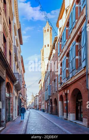 Rue du Taur in inverno a Tolosa in alta Garonna, Occitanie, Francia Foto Stock
