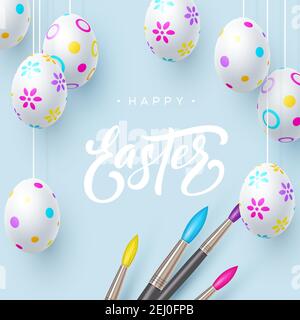 Banner pasquale con uova appese. Illustrazione Vettoriale