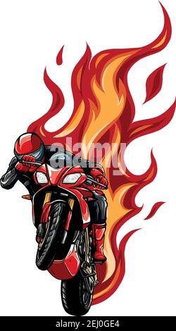 Moto Racing con disegno di illustrazione di Fire Vector Illustrazione Vettoriale