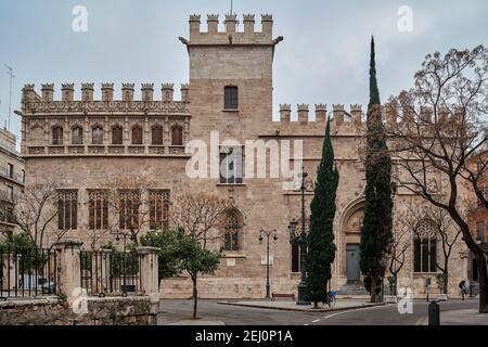 Lonja de la Seda de Valencia o Lonja de los Mercaderes del gotico civile valenciano nel centro storico della città di Valencia, Spagna, Europa Foto Stock