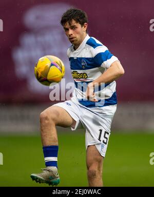 Campionato scozzese - cuore di Midlothian / Morton. Tynecastle Park, Edimburgo, Midlothian, Regno Unito. , . I cuori ospitano Morton nel Campionato Scozzese al Tynecastle Park di Edimburgo. PIC mostra: Morton marcatore, centrocampista, Craig McGuffie, ottiene la palla sotto controllo. Credit: Ian Jacobs/Alamy Live News Foto Stock