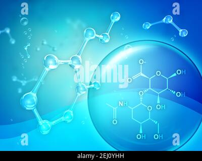 Diagramma molecolare dello ialuronato di sodio. Illustrazione digitale Foto Stock