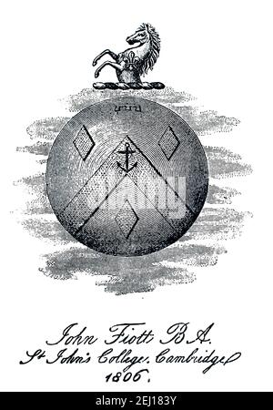 1806 bookplate di John Fiott (Lee) BA, St John's College, Cambridge (1783–1866) Foto Stock