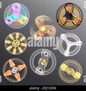 Fidget Finger Spinner Set trasparente realistico con spinner a mano isolato disegno di immagini su sfondo trasparente illustrazione vettoriale Illustrazione Vettoriale