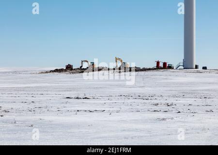 Turbine eoliche in costruzione, Indiana, USA, di James D Coppinger/Dembinsky Photo Assoc Foto Stock