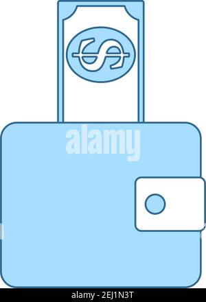 Il dollaro esce dall'icona di purse. Linea sottile con design di riempimento blu. Illustrazione vettoriale. Illustrazione Vettoriale