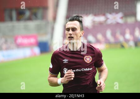 Tynecastle Park, Edimburgo, Scozia. Regno Unito .20- Feb-21. Scottish Championship Match .hearts vs Greenock Morton. Aaron McEneff cuore del Midlothian FC vs Greenock Morton. Credit: eric mcowat/Alamy Live News Foto Stock